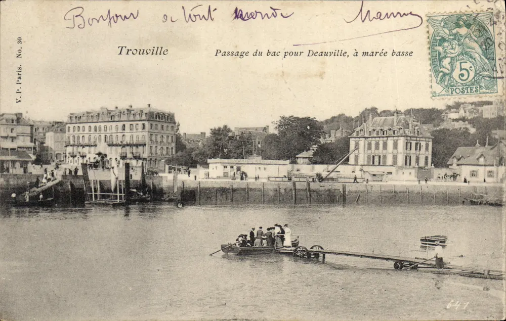 Trouville — Passage du bac pour Deauville, à marée basse — V.P. Paris, No. 30 - Recto