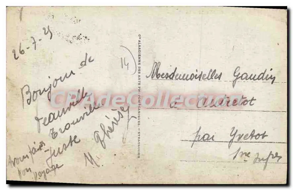 Trouville - Das Casino — Ansicht der Strandpromenade mit Kabinen und Hauptgebäude — Verlag O. Alcaïgienne des Arts Photographiques, Straßburg, n°49 - Rückseite