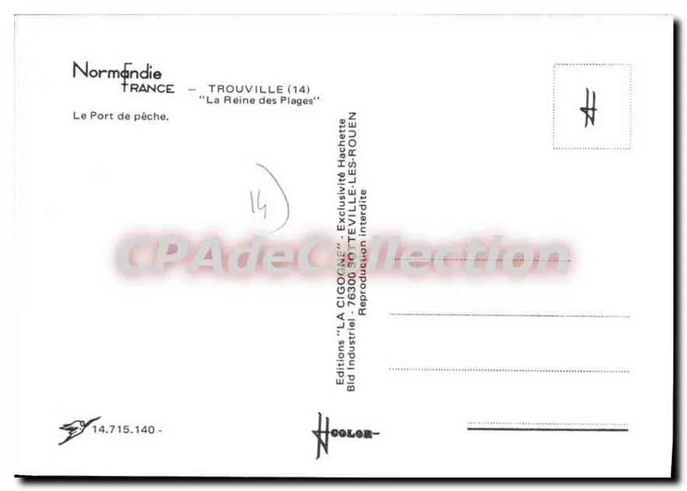 Fischereihafen Trouville — Normandie — Editions 'LA CIGOGNE' n°14.715.140 - Rückseite