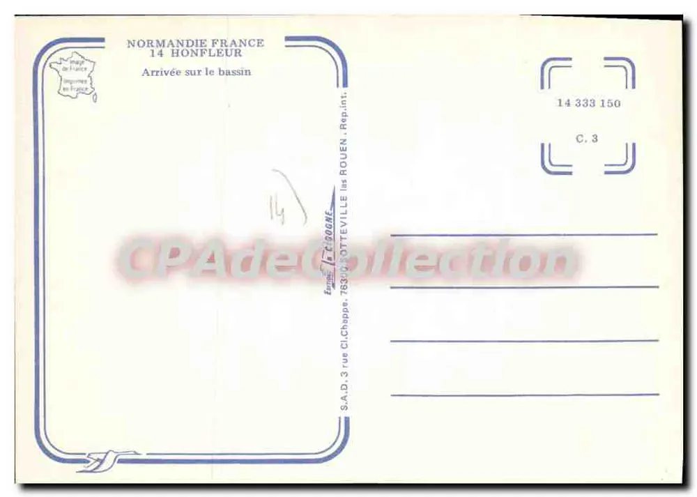 Honfleur — Arrivée sur le bassin — S.A.D. 3 rue Ci. Choppe - 78310 Potteville - Verso