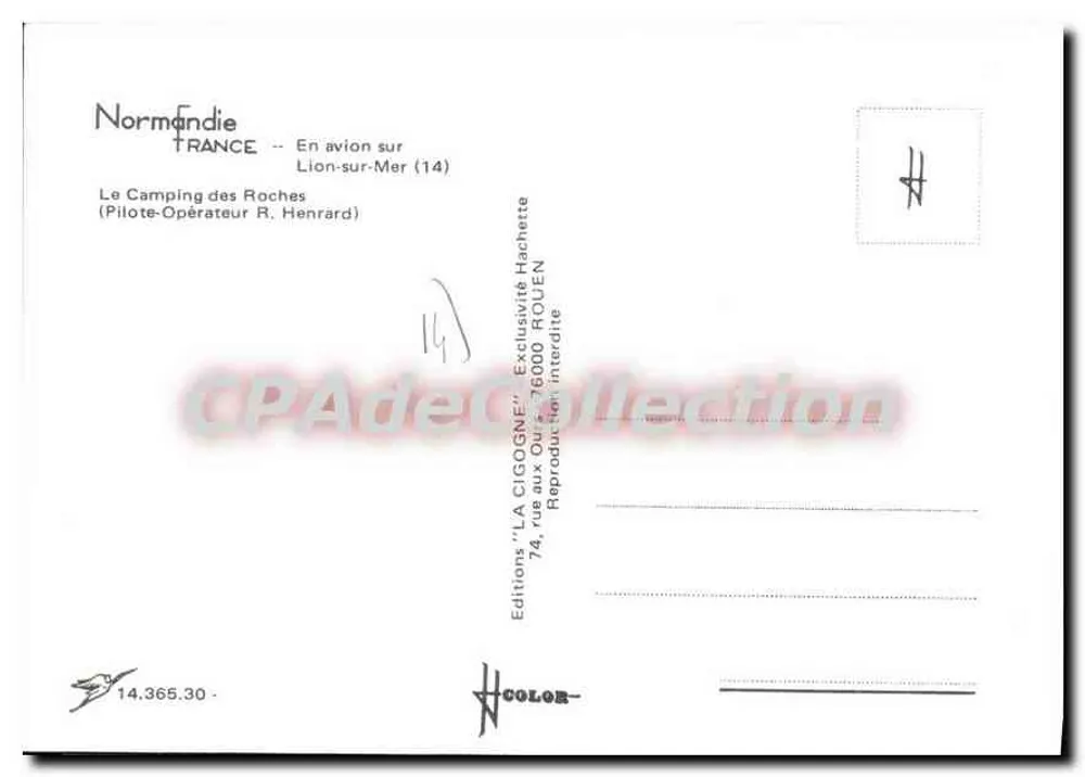 Lion-sur-Mer — Camping des Roches — Editions LA CIGOGNE - Rückseite