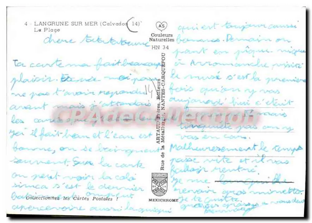 Langrune-sur-Mer — praia movimentada — Editor: Artaut, Nantes - Verso