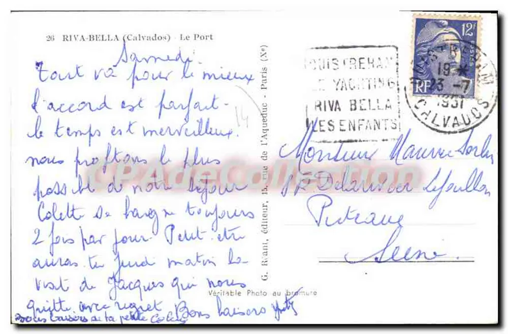 O Portão de Riva-Bella (Calvados) — vista do porto com barcos a vela — editor Riva-Bella, n°26 - Verso
