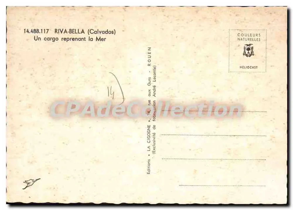Congo Hansborg — navio de carga no porto — Edições Riva-Bella (Calvados) n°14.488.117 - Verso