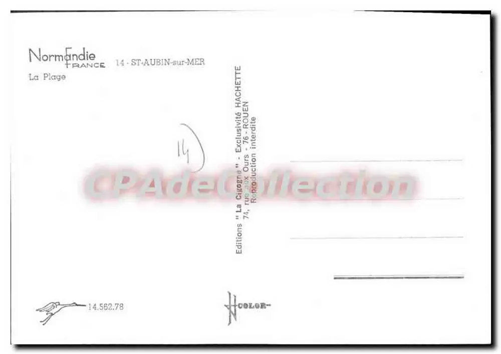 A Praia — Saint-Aubin-sur-Mer — Edições 'La Cigogne' - Verso
