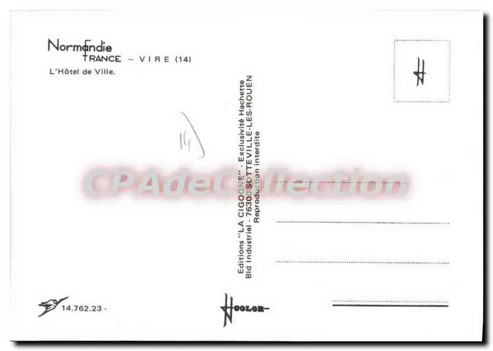 O Hotel de Ville de Vire — Normandia — Edições 'LA CIGOGNE' - Verso