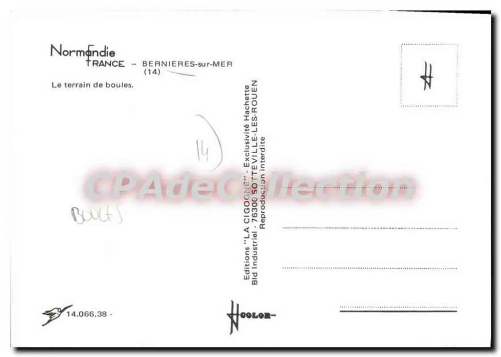 Bernières-sur-Mer — Campo de bolas — Edições 'LA CIGOGNE' n°14.066.38 - Verso