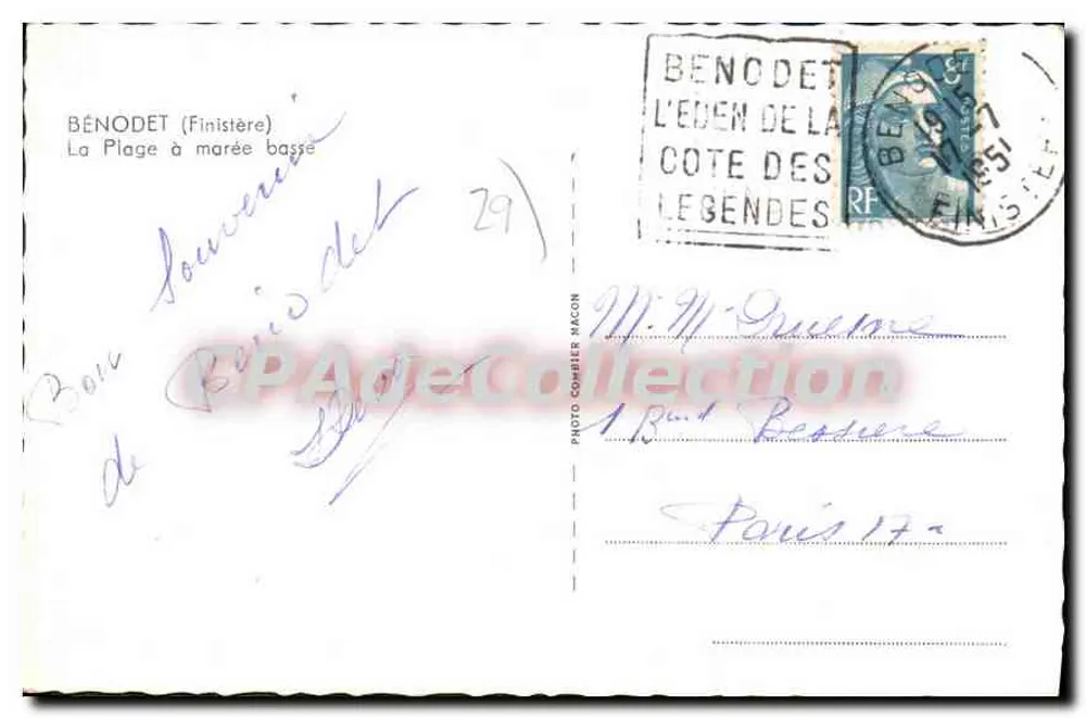 Bénodet (Finistère) — A Praia com maré baixa — Foto Combier Nacon - Verso