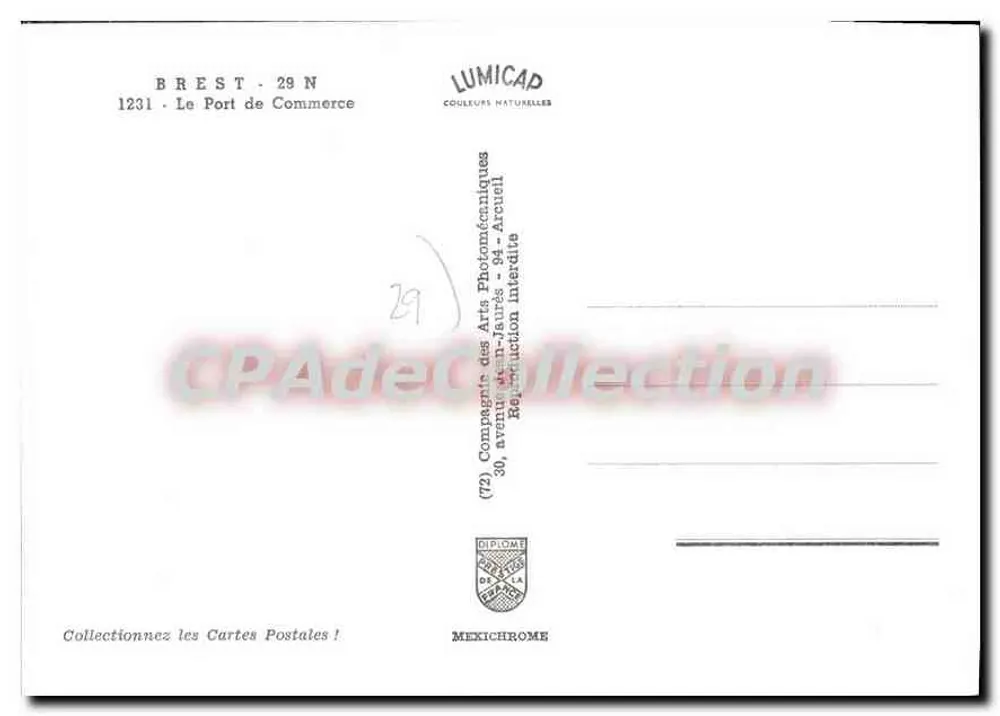 Brest - O Porto de Comércio — Congresso dos Artes Fotomecânicas — edição Lumicad - Verso