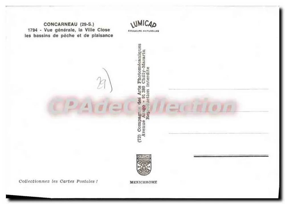 Concarneau (29-S.) — Algemene uitzicht, de gesloten stad, de visvangst- en recreatiebasins — Lumicad - Achterkant