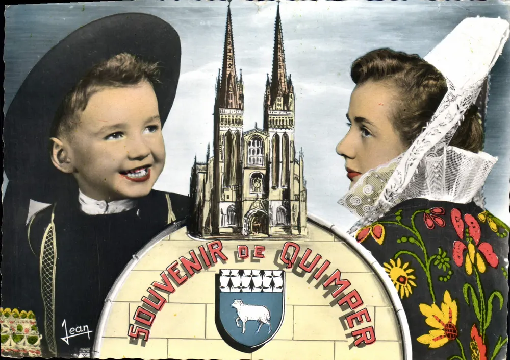 Lembrança de Quimper — Catedral e trajes bretones — Edições Autour de Quimper - Frente