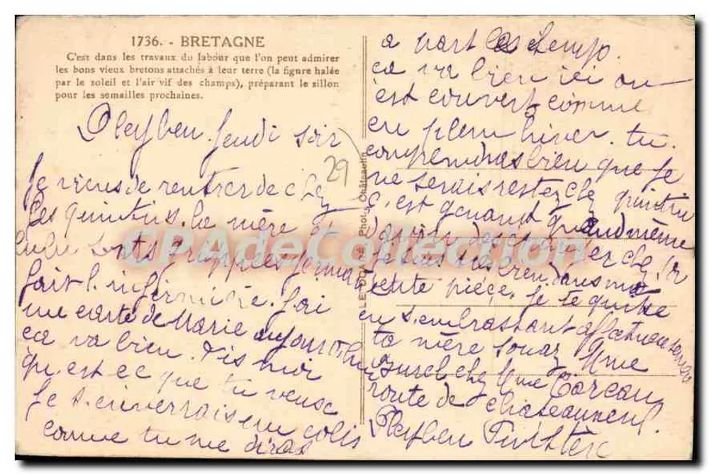 Arbeit an der Erde — Bretagne — Verlag: L'Écho des Photos, Orléans - Rückseite