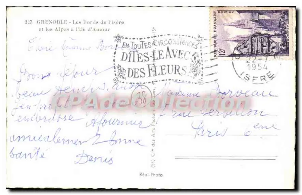 Die Ufer der Isère und die Alpen auf der Île d'Amour — Grenoble — Verlag Réal-Photo, Nr. 227 - Rückseite