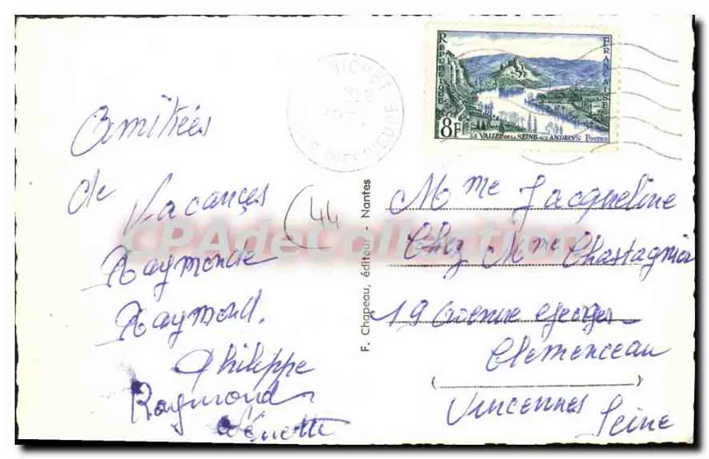 Pornichet — Vista da praia, do porto, da promenade e do dique — F. Chapeau, editor, Nantes - Verso