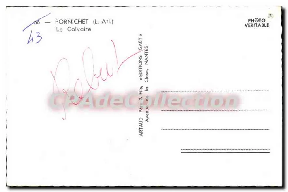 O Calvário em Pornichet — editor Artaud & Fils, Nantes - Verso
