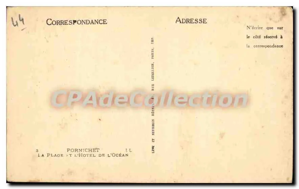 Praia e o Hotel do Oceano — Pornichet — Editor: L. P. e N. Schubin, Rue Litzellier, Paris - Verso
