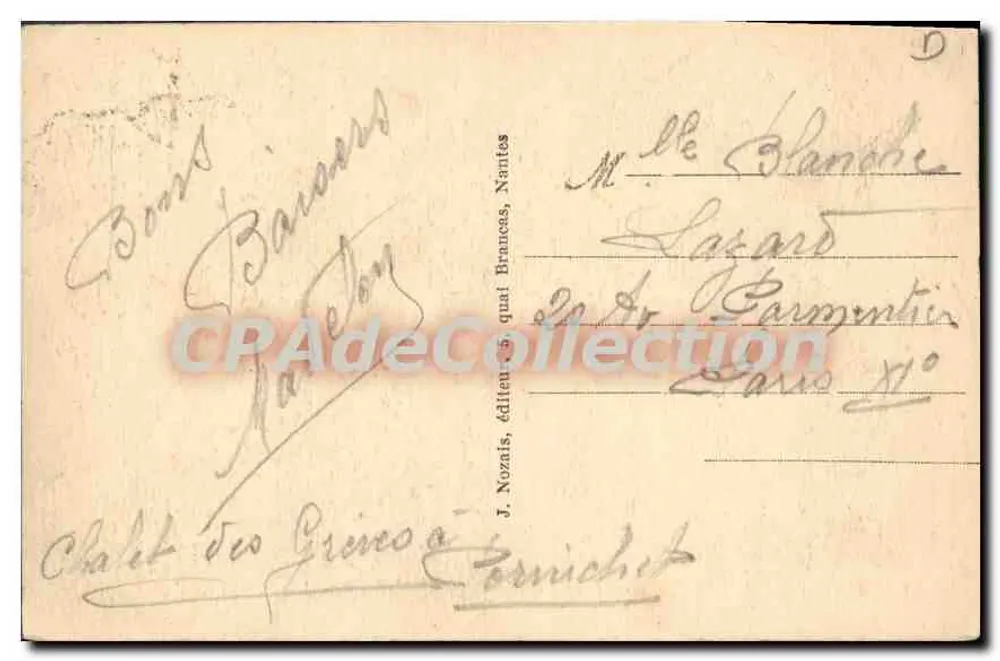 Pornichet - O Hotel de l'Océan — editor J. Nozais, Nantes, n° 237 - Verso