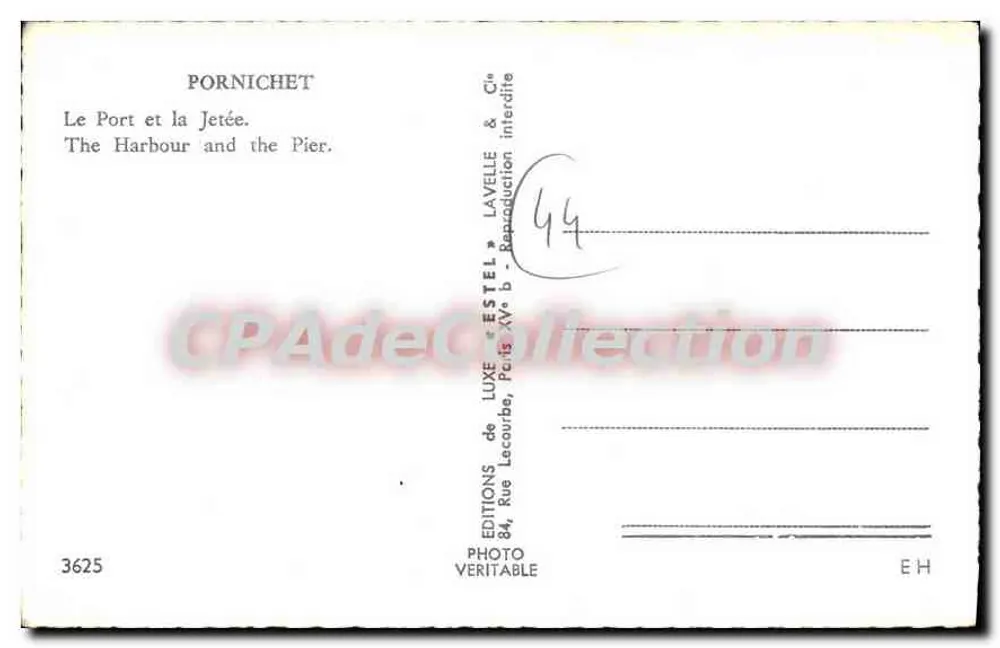 Pornichet — Il Porto e la Darsena — Editore Estel, n° 3625 - Verso