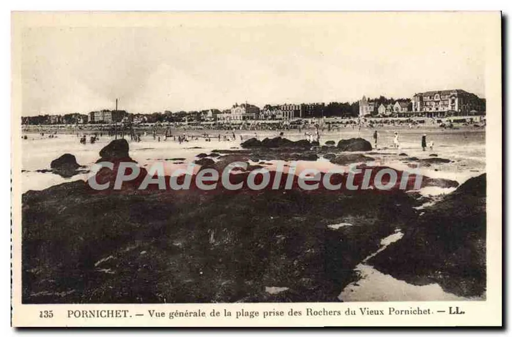 Pornichet — Allgemeiner Blick auf den Strand von den Felsen des alten Pornichet — LL. n° 135 - Vorderseite