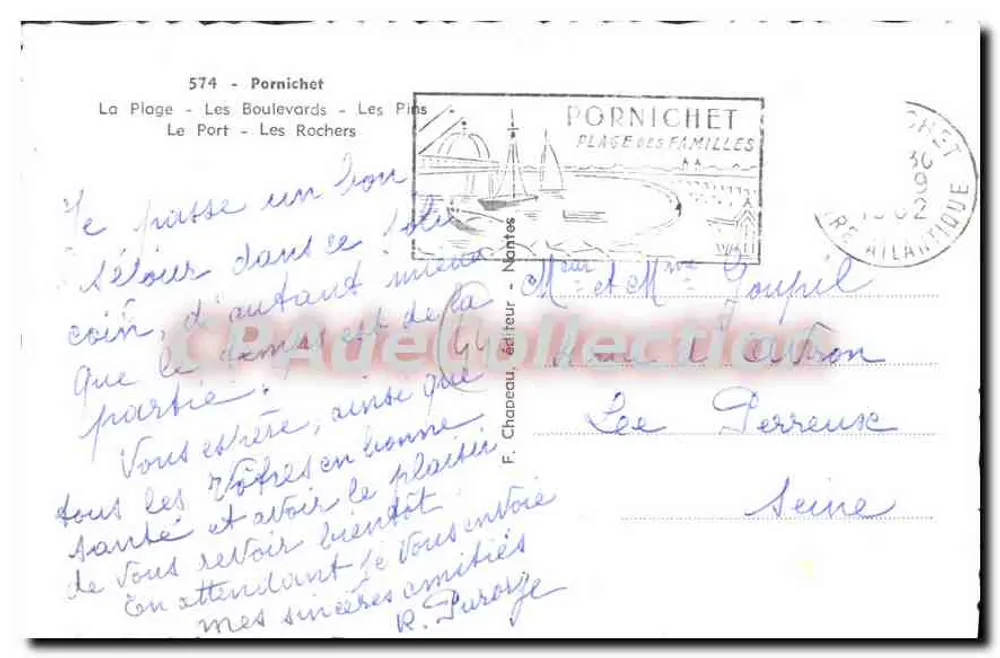Pornichet — Strände, Kiefern, Hafen — Verlag F. Chapeau, Nr. 574 - Rückseite