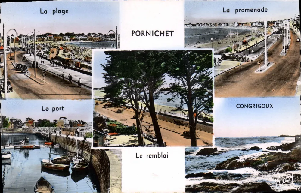 PORNICHET — Panoramablick mit den Sehenswürdigkeiten La plage, Le port, Le remblai, La promenade — F. Chapeau, Verlag, Nantes - Vorderseite