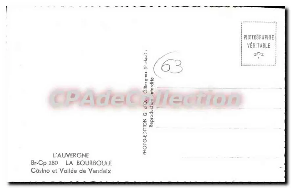 Casino da Vale de Vendeix — A Auvergne — Edição G. d'O. - Verso