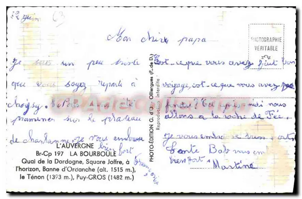 La Bourboule — Panoramablick mit Kirche und Bergen — G.d'O - Rückseite
