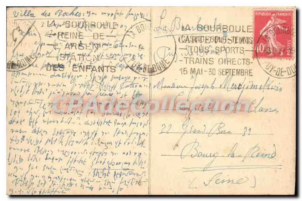 La Bourboule — A Igreja, margem direita da Dordogne — A Auvergne, n° 938 - Verso