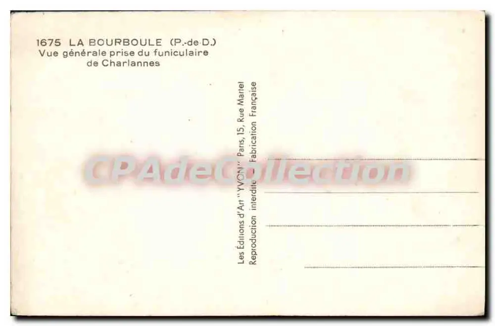 La Bourboule (P.-de-D.) — Allgemeiner Blick vom Charlannes-Funitel — Kunstverlag 'V'V'ON'Y' Paris - Rückseite