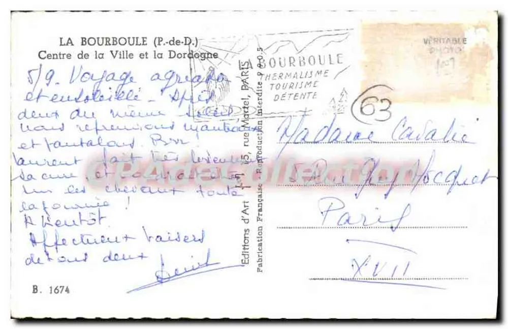 La Bourboule — Ansicht des Zentrums und des Gewässers — Éditions Françaises d'Art - Rückseite