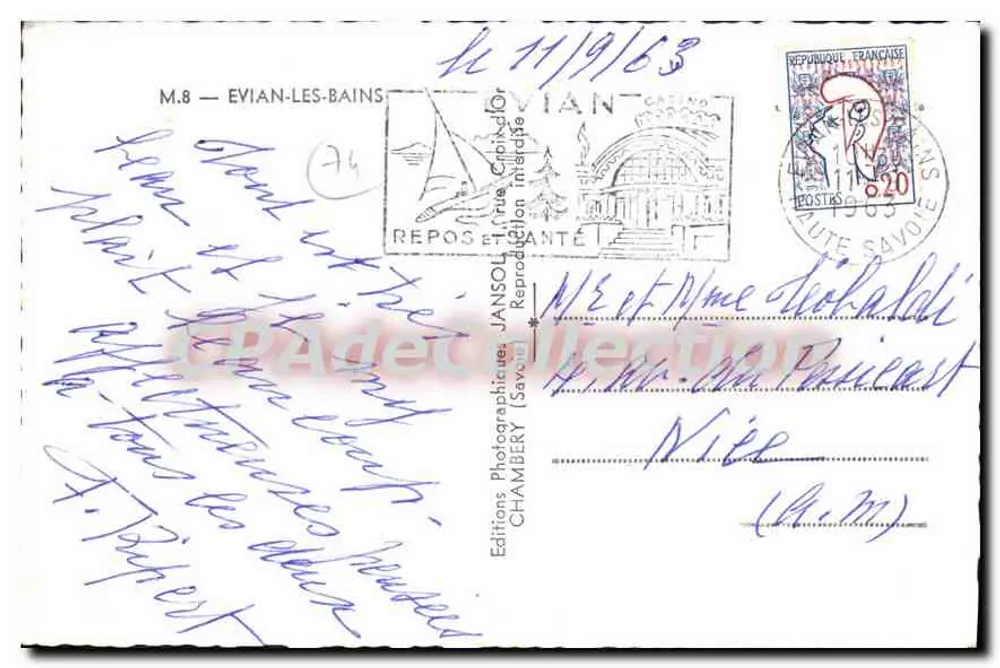 Évian-les-Bains — vista panorâmica — Edições Fotográficas Jansoul (Savoie) n° M.8 - Verso