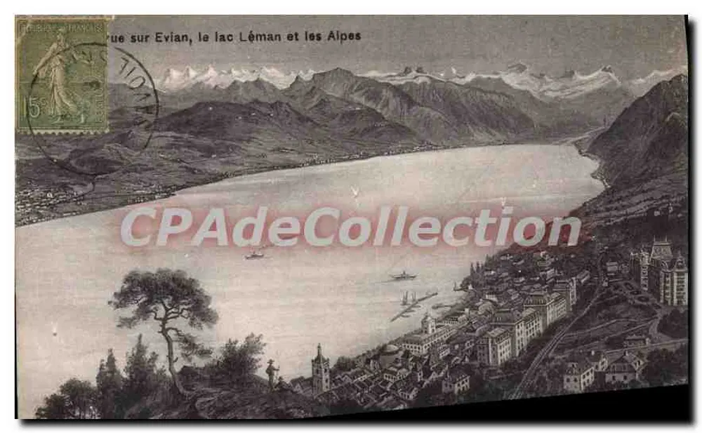 Ansicht von Evian, See Léman und die Alpen — Phototypie Co. Nsouchätel - Vorderseite