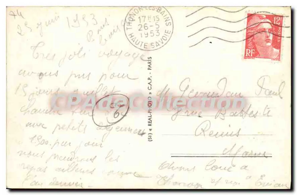Évian-les-Bains — Abfahrt des Dampfers von Lausanne — Vintage Postcard/Antike Ansichtskarte - Rückseite