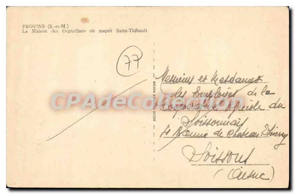 Provins (S.-et-M.) — A Casa das Orfãs onde nasceu São Tibúrcio — C.I.M.L. - Verso