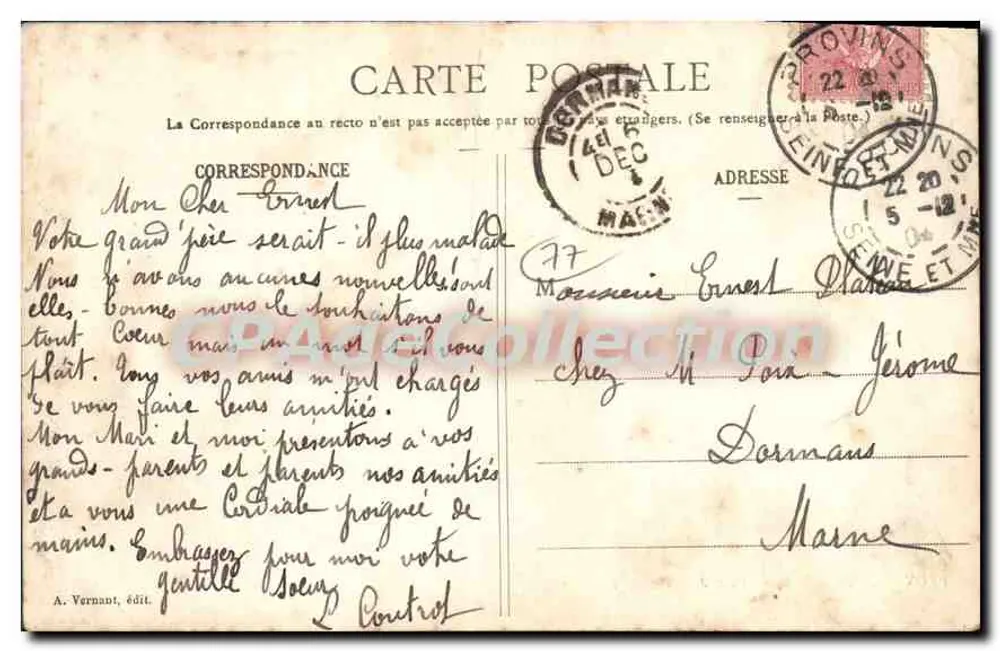 Provins — Porte Saint-Jean und Brunnen der Zitadelle — A. Vernant, Verlag - Rückseite