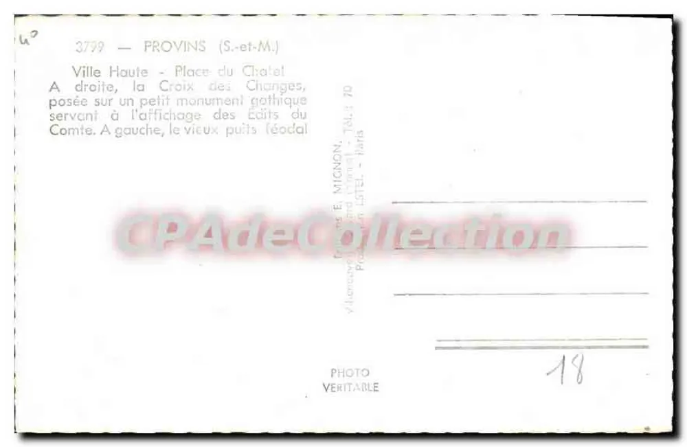 Provins — Ville Haute - Place do Castelo — E. Mignon - Verso