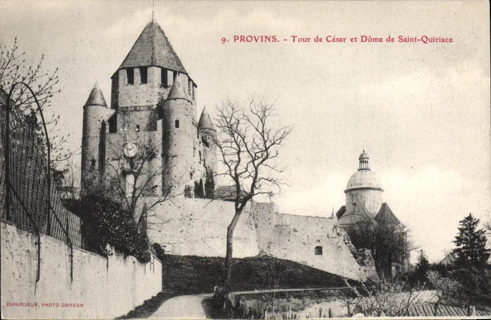 Provins — Turm des Cäsar und Dach des Saint-Quiriace — Esparcieux, Fotoverlag - Vorderseite