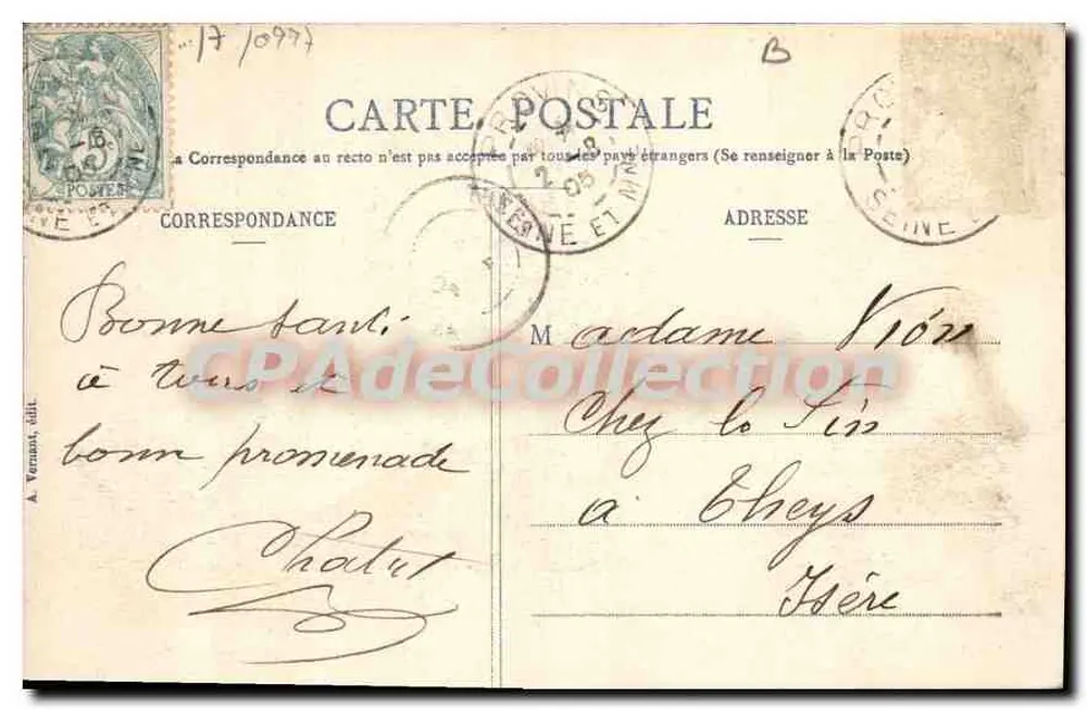 Provins - A Torre de César — editor A. Vernant, n° 17/0974 - Verso