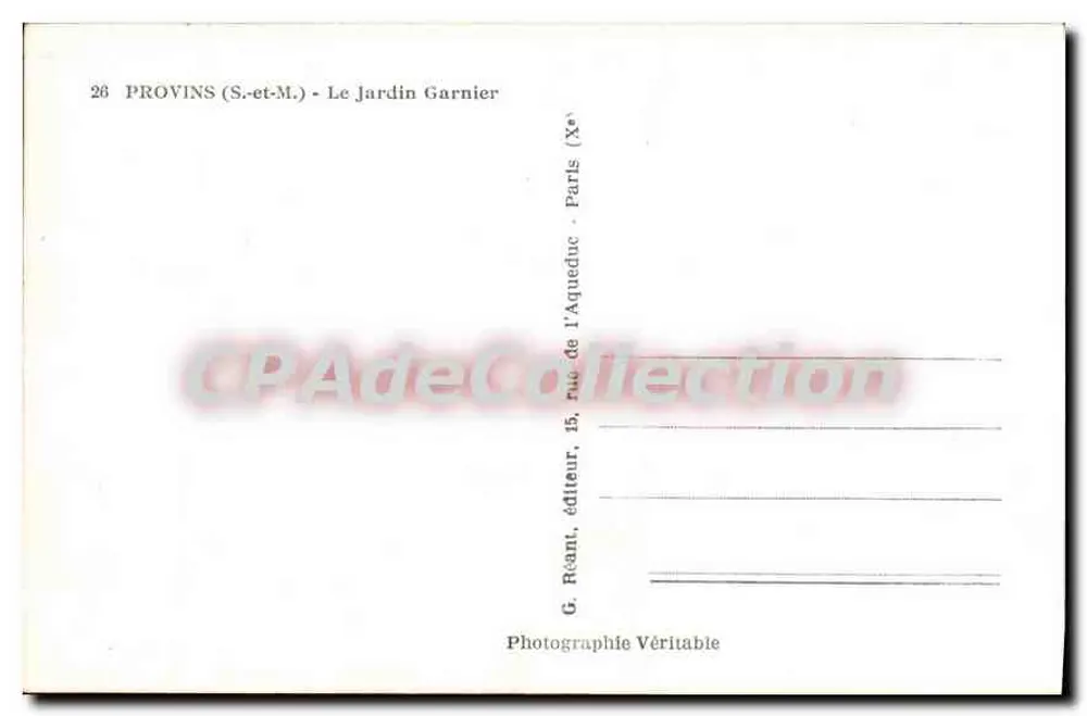 Provins (S.-et-M.) - O Jardim Garnier — G. Réant, editor, Paris - Verso