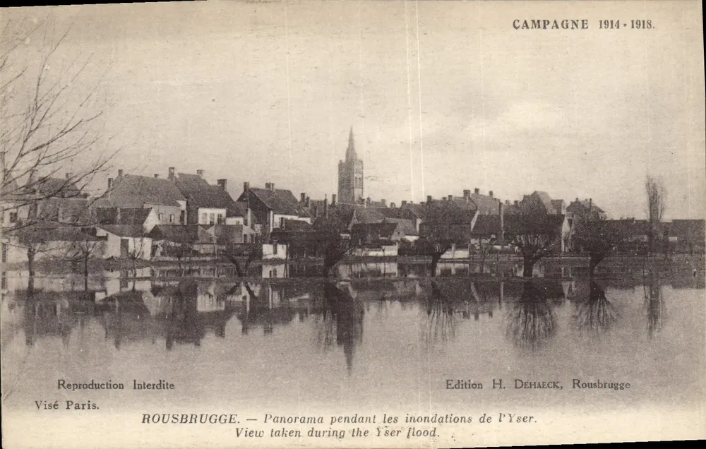 Rousbrugge — Panorama während der Yser-Überschwemmungen — Edition H. Dehaeck, Rousbrugge - Vorderseite