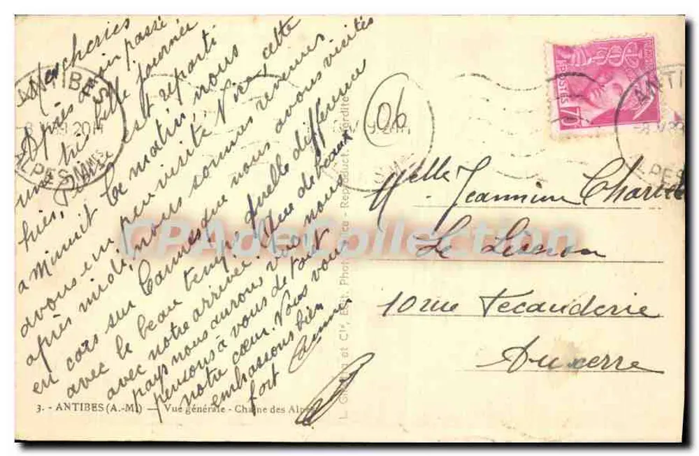Antibes — Allgemeine Ansicht — Schloss der Alpen — L. Giraud et Cie, Verlag - Rückseite