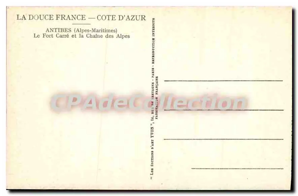 Antibes — Le Fort Carré und die Kette der Alpen — Éditions d'Art Yvon - Rückseite