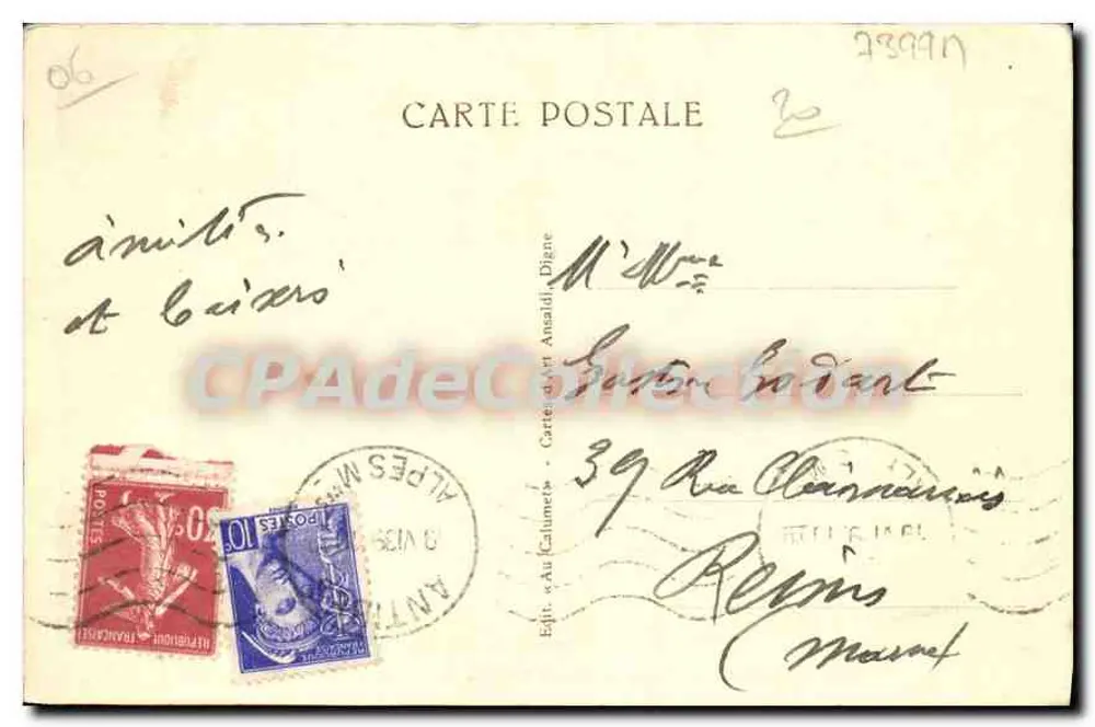 Antibes — Mesa de Orientação de N.-D. da Garoupe — editor Mario, n°39 - Verso