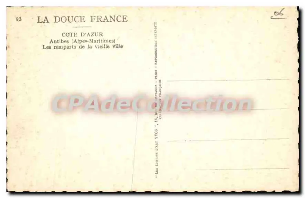 Antibes — Ansicht der alten Stadttore — Édition d'Art Yvun, n°93 - Rückseite