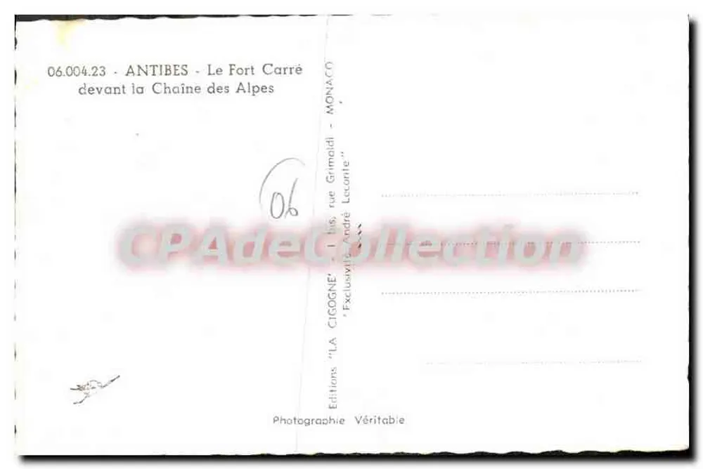 Antibes - Der Fort Carré vor der Alpenkette — Éditions La Cigogne - Rückseite