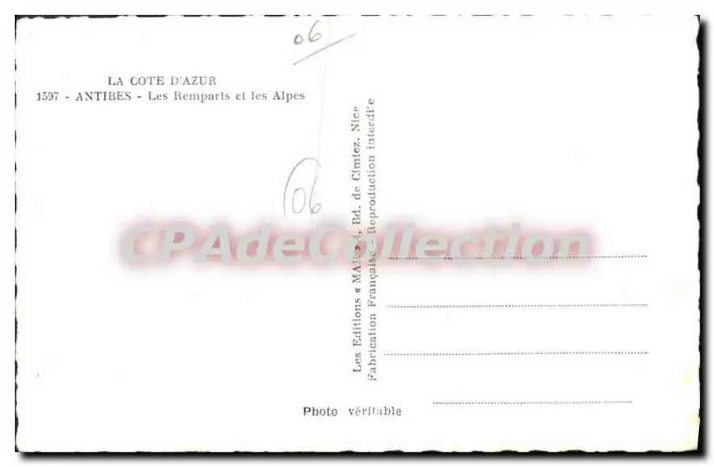 Antibes — Die Mauern und die Alpen — Éditions MA Paris, Rd. de Cimiez - Rückseite