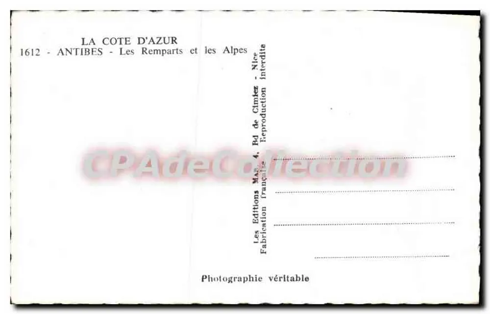 Antibes — Die Mauern und die Alpen — Französische Editions - Rückseite