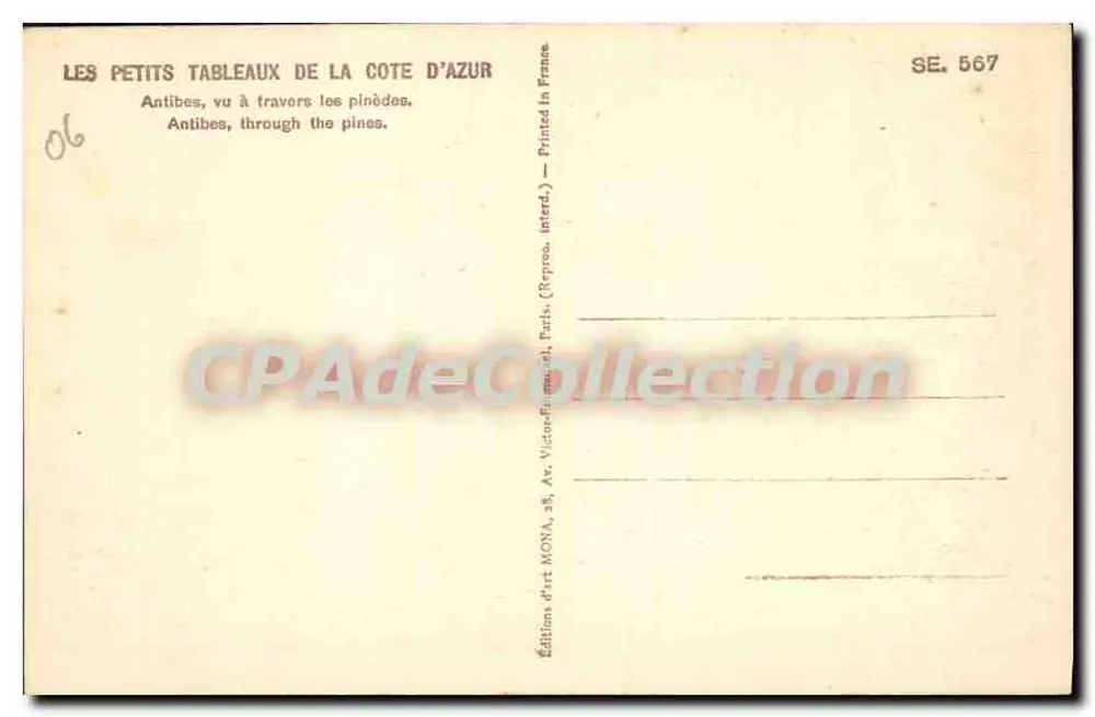 Antibes — widok przez pinjowy las — Wydawnictwo Sztuki NOVA, Paryż - Rewers