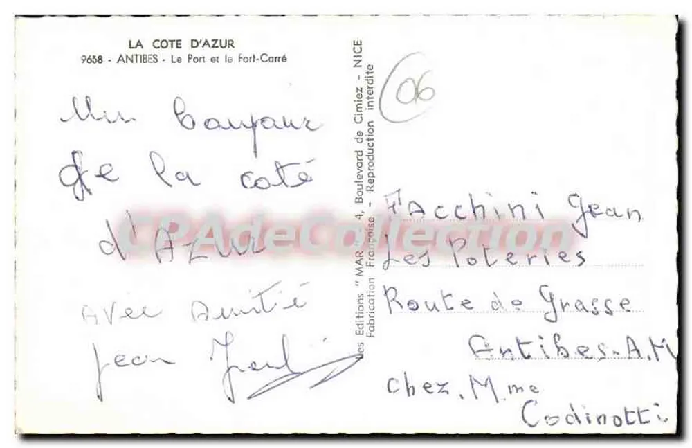 Antibes - Der Hafen und das Fort-Carré — Editions MAR, Nice, Nr. 06 - Rückseite