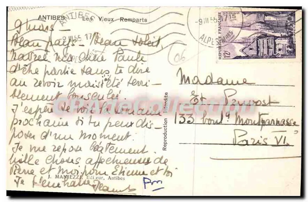 Antibes — Die Alten Mauern — J. MANTEZZE, Verleger, Antibes - Rückseite